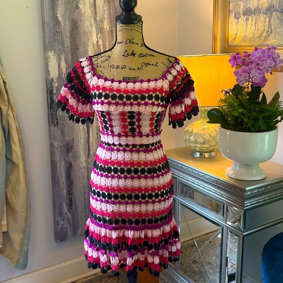 Aijek Dresses & Skirts - AIJEK designer purple pink black crochet fall wedding guest dress XS 0 1 2